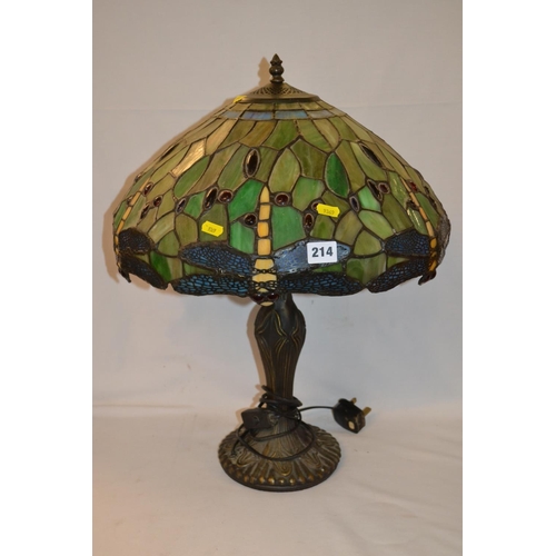 214 - TIFFANY STYLE TABLE LAMP WITH DRAGONFLY SHADE 60CM HIGH X 50CM WIDTH