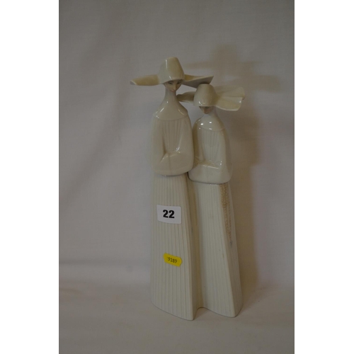 22 - LLADRO PORCELAIN GROUP OF TWO NUNS BY FULGENCIA GARCIA (4911) (33CM)