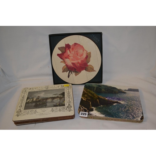 225 - 6 SCENES OF LONDON TABLE MATS, SIX COASTAL VIEWS AND 6 CIRCULAR FLOWER TABLE MATS