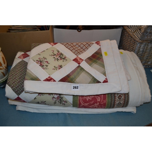 262 - LARGE PATCHWORK QUILT AND PILLOW CASES