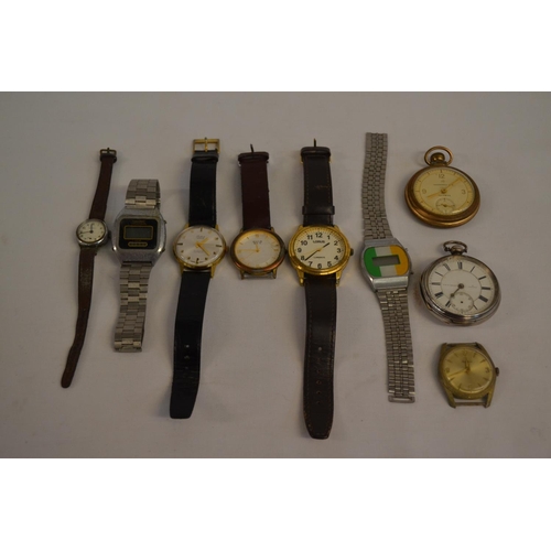 317 - SILVER CASED POCKET WATCH; LONDON 1884,  INGERSOL TRIUMPH POCKET WATCH AND 7 VARIOUS WRISTWATCHES