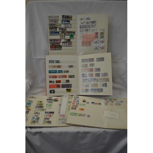 361 - 4 STAMP ALBUMS AND STAMPS INCLUDNG GB QEII SPECIAL ISSUES, GB HIGH VALUES, GB MINT, ETC