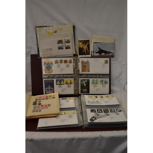 362 - 2 ALBUMS OF FIRST DAY COVERS, STAMP ALBUM, CONCORDE POSTCARDS, ETC