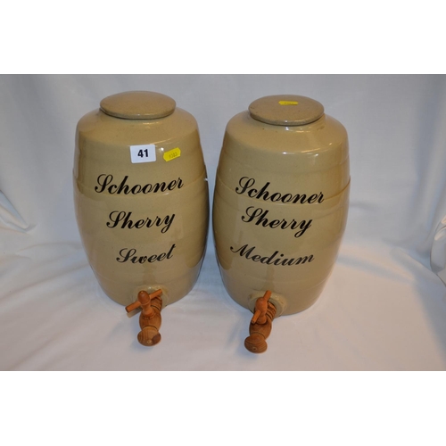 41 - PAIR OF STONEWARE SCHOONER SHERRY BARRELS (SWEET AND MEDIUM)