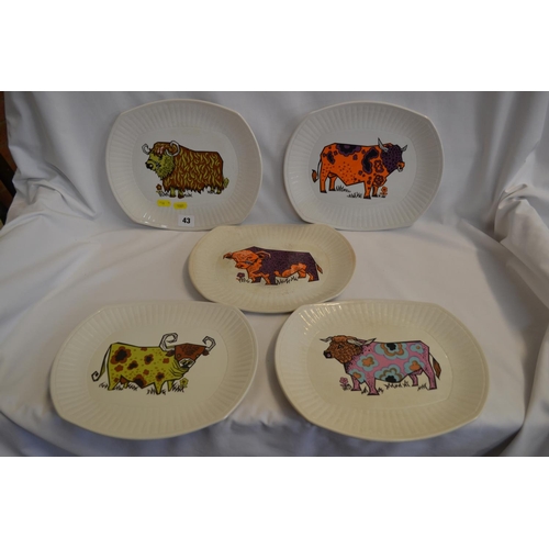 43 - 5 BEEFEATER DINNER PLATES DECORATED BULLS