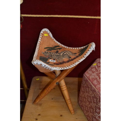 436 - AFRICAN LEATHER TRIANGULAR FOLDING STOOL