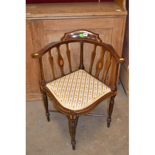 441 - EDWARDIAN INLAID MAHOGANY CORNER ARMCHAIR