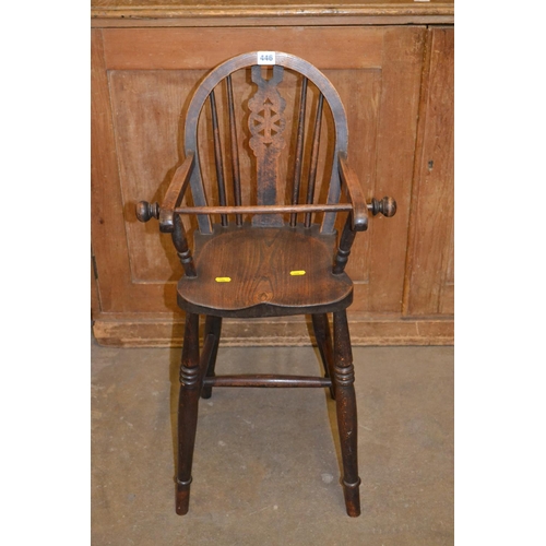 446 - EDWARDIAN CHILDS WINDSOR HIGH CHAIR WITH SAFETY RAIL