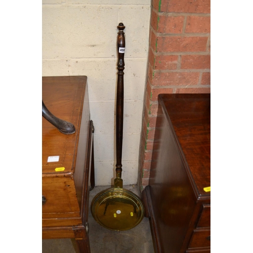 459 - 19TH CENTURY BRASS WARMING PAN WITH TURNED WOOD HANDLE