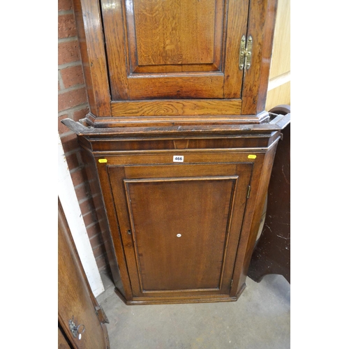 466 - GEORGIAN OAK BOW FRONTED CORNER CUPBOARD FITTED 3 SHELVES ENCLOSED BY PANEL DOOR