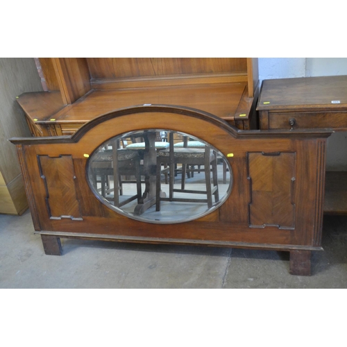 468 - EDWARDIAN MAHOGANY SIDEBOARD BACK FITTED OVAL MIRROR