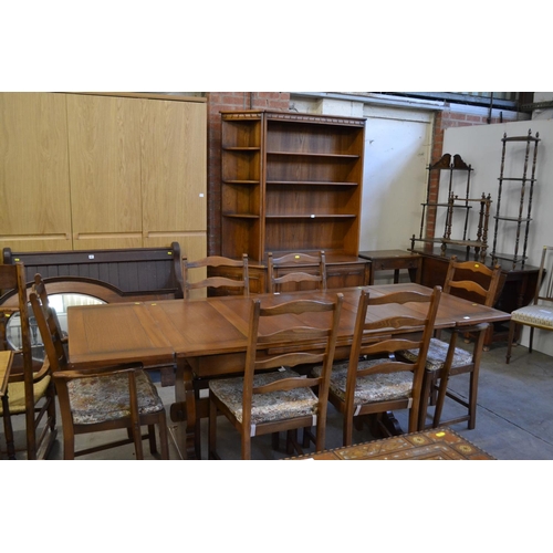 476 - ERCOL REFECTORY DRAW LEAF DINING TABLE, 6 LADDER BACK DINING CHAIRS (4 + 2), FULL HEIGHT CORNER UNIT... 