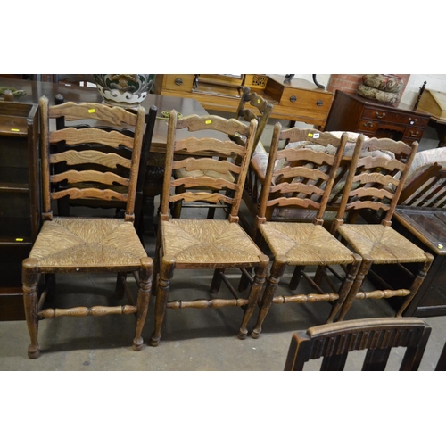 490 - SET OF FOUR 19TH CENTURY OAK LADDER BACK DINING CHAIRS