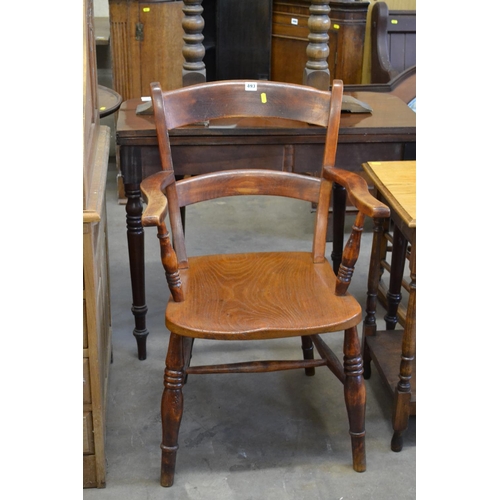 493 - 19TH CENTURY ELM BAR BACK WINDSOR ARMCHAIR