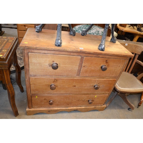 499 - 19TH CENTURY PINE CHEST OF 4 DRAWERS