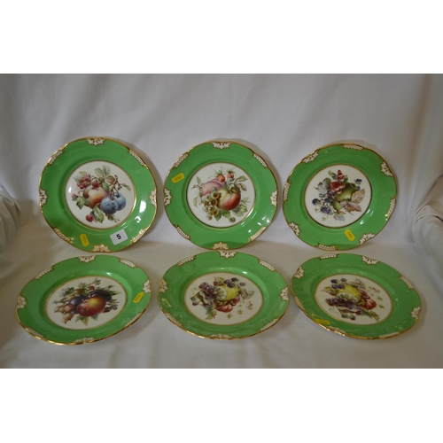 5 - SET OF SIX HAMMERSLEY GILT RIMMED CABINET PLATES DECORATED FRUIT