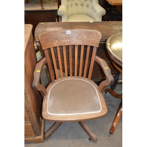 500 - EDWARDIAN OAK SLAT BACK SWIVEL ARM OFFICE CHAIR