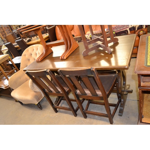 511 - RECTANGULAR OAK REFECTORY DINING TABLE AND SET OF 4 1930'S DINING CHAIRS