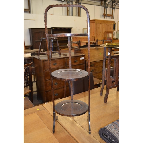 533 - EDWARDIAN OAK 3 TIER FOLDING CAKE STAND