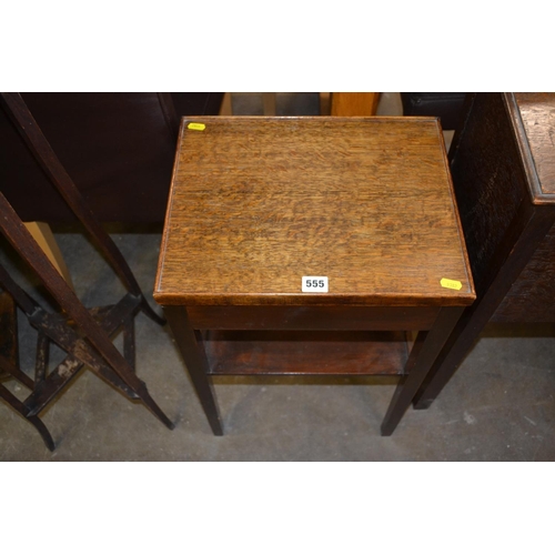 555 - OAK AND MAHOGANY BEDSIDE STAND FITTED DRAWER