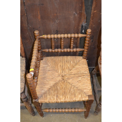 582 - EDWARDIAN FRENCH BOBBIN CORNER ARMCHAIR WITH SEAGRASS SEAT