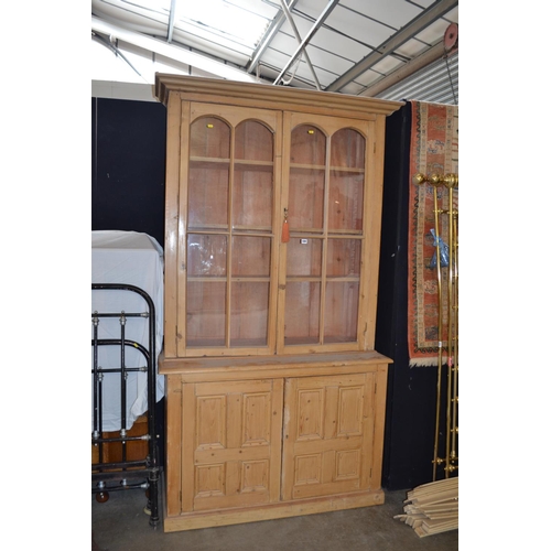 590 - 19TH CENTURY PINE BOOKCASE / CUPBOARD 125CM X 50CM X 224CM