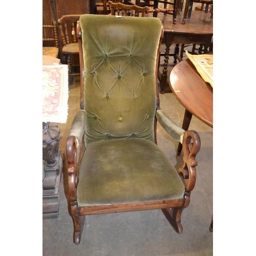 608 - VICTORIAN BUTTON BACK ROCKING ARMCHAIR