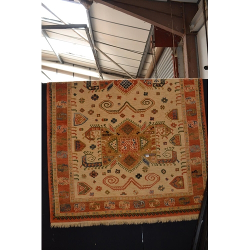 609 - BORDERED AND PATTERNED WOOL RUG 7'6