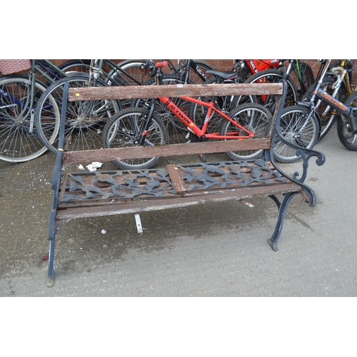 641 - METAL AND SLATTED GARDEN BENCH; A/F