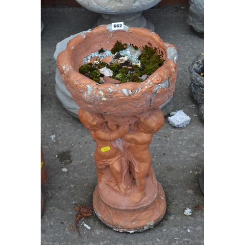 662 - PAINTED 3 PUTTI BIRD BATH