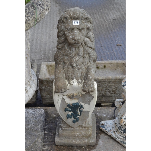 678 - STONEWARE HERALDIC LION STANDING WITH SHIELD 80CM HIGH