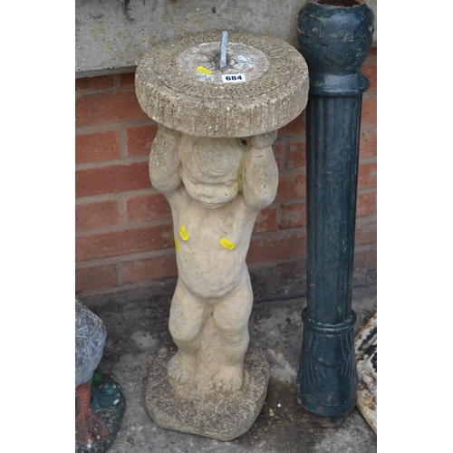 684 - STONEWARE GARDEN PUTTI SUNDIAL 70CM HIGH