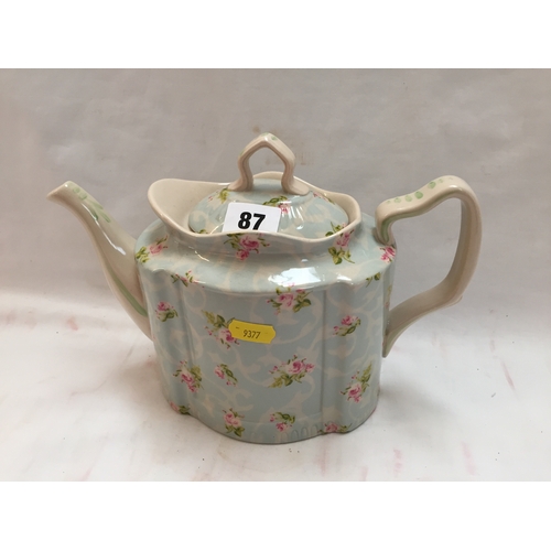 87 - BONE CHINA ROSE PATTERN TEAPOT