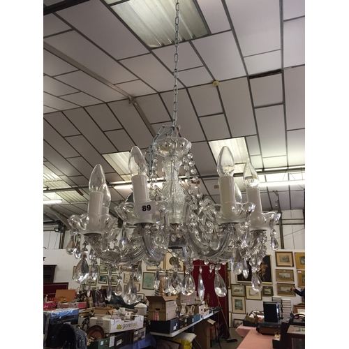 89 - 8 BRANCH CRYSTAL DROP CHANDELIER