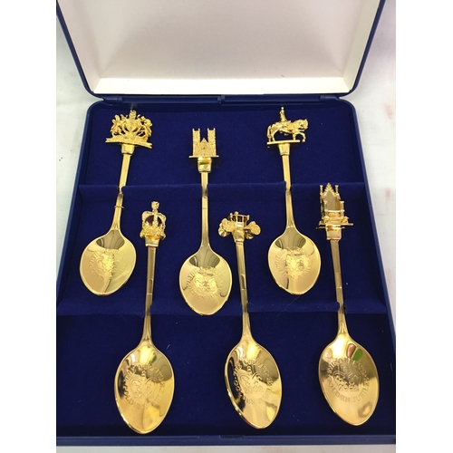 336 - SET OF SIX 22CT GOLD PLATED SILVER JUBILEE TEASPOONS IN CASE