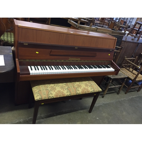 578 - ZIMMERMAN PIANO FORTE IN TEAK CASE, OVER STRUNG AND UNDER DAMPED AND DUET STOOL