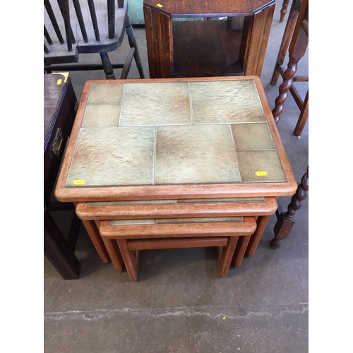 593 - NEST OF 3 TEAK TILE TOP TABLES