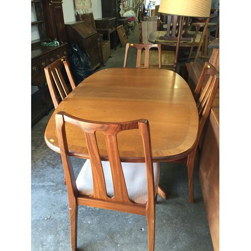 624 - NATHAN TEAK DINING SUITE COMPRISING DINING TABLE, 4 CHAIRS AND SIDEBOARD