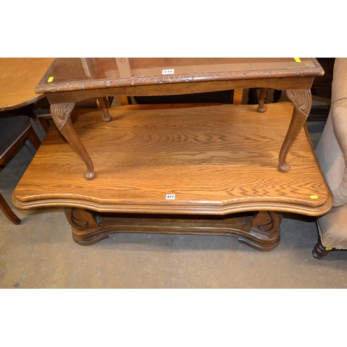 617 - MODERN OAK SHAPED TOP COFFEE TABLE 124CM WIDTH X 65CM DEPTH X 45CM HIGH