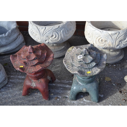 797 - PAIR OF PAINTED STONEWARE CHINESE LANTERNS