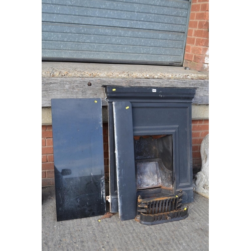 822 - CAST IRON FIREPLACE WITH MARBLE HEARTH