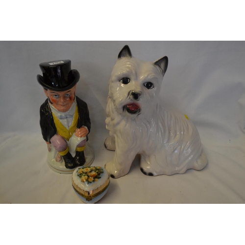 103 - CHINA TOBY JUG, POTTERY TERRIER HEARTH DOG AND BRADEX 