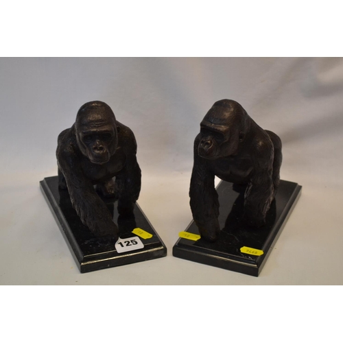 125 - PAIR OF MODERN BRONZE GORILLA BOOKENDS ON MARBLE BASES