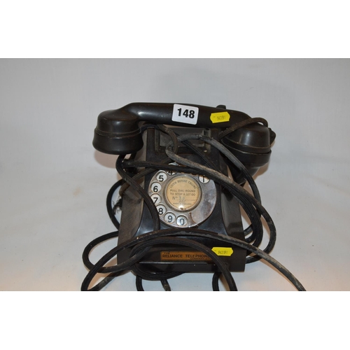 148 - VINTAGE THE RELIANCE BLACK BAKELITE TELEPHONE