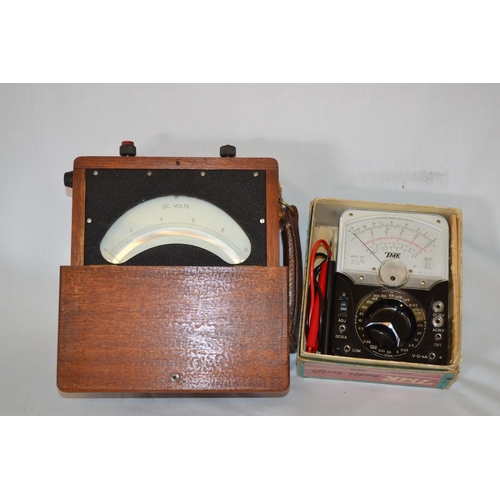 161 - VINTAGE DC VOLTMETER IN MAHOGANY CASE AND TMK MODEL 500 MULTITESTER IN ORIGINAL BOX