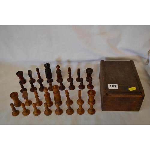 167 - VINTAGE STAINED BEECHWOOD CHESS SET