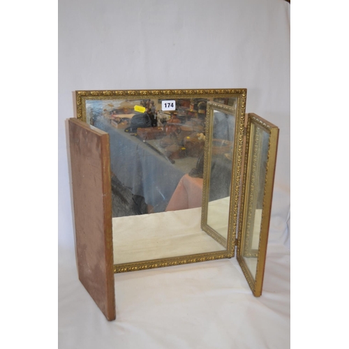 174 - VINTAGE GILT FRAMED TRIPLE FOLDING DRESSING TABLE MIRROR