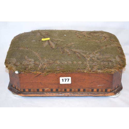 177 - VICTORIAN WALNUT AND TUNBRIDGE WARE BOX STOOL