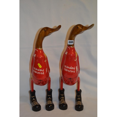 205 - PAIR OF CARVED AND PAINTED WOODEN DUCKS