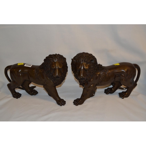 220 - PAIR OF MODERN BRONZE LIONS STANDING (23CM H)